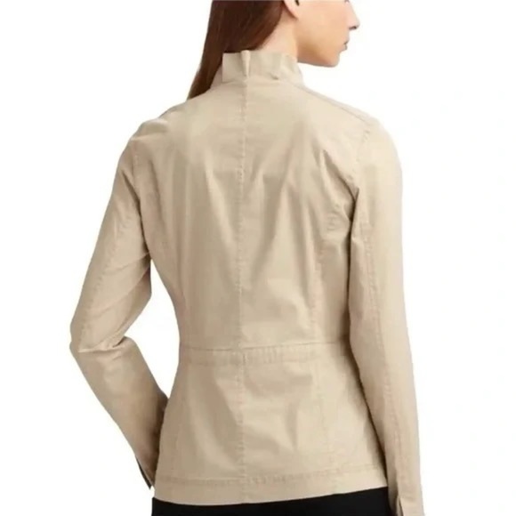 Eileen Fisher | Beige Ruffle Collar Utility Jacket, Large Petite - Picture 5 of 12